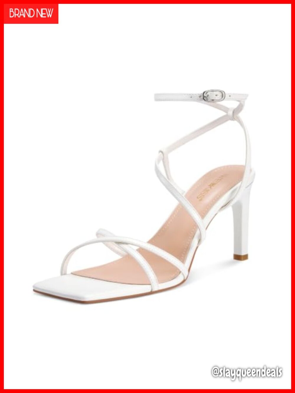 Wetkiss Strappy Faux Leather High Heel Sandals Square Open Toe Ankle Strap